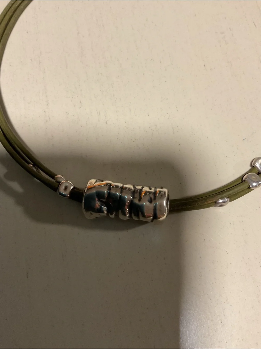 Silpada Olive Green Leather Cord Necklace with Silver Bead
